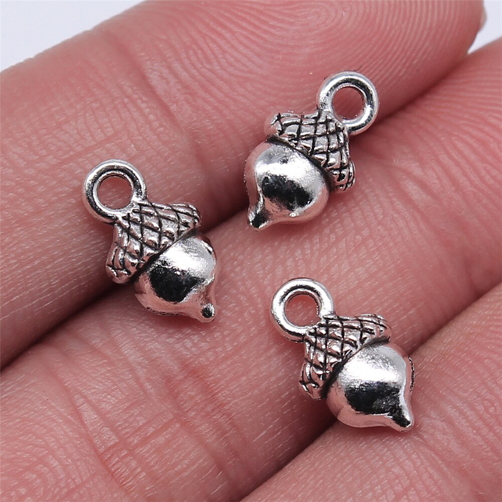 20 stuks 3d hazelnoot pinda's dennenappel bedeltjes knutselbenodigdheden handgemaakte tibetaanse sieraden: 13 x 7mm- zilver