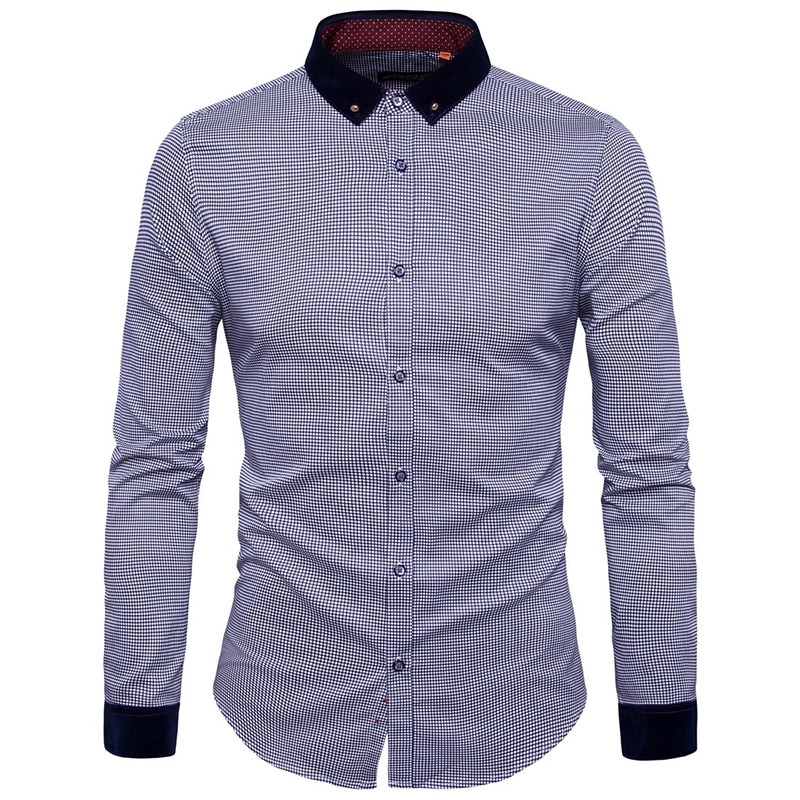 Complet petits pois imprimé chemises pour hommes M-2XL à manches longues jeune homme slim fit garçon vêtements