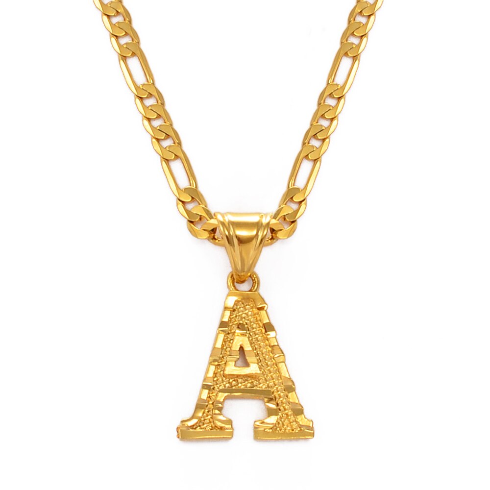 Anniyo A-Z Letters Hanger Kettingen Voor Vrouwen Mannen Meisjes Engels Initial Alfabet Figaro Kettingen Goud Kleur Sieraden #058002S