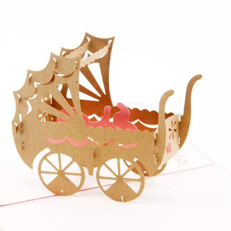 Papel feito à mão arte cartões em branco decoração 3d padrão criativo bebê no carrinho de bebê cartão pop up cartão de aniversário presente do bebê