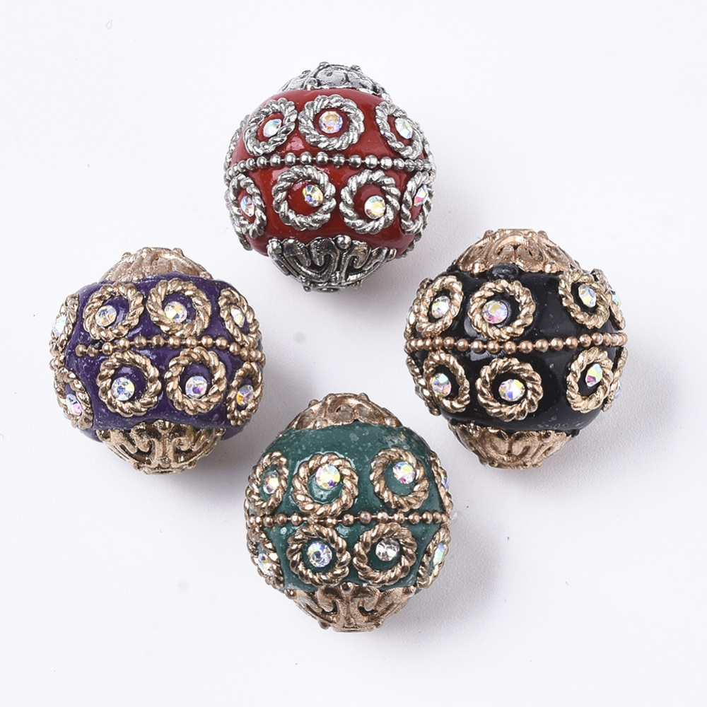 5 peças contas redondas artesanais indonésia para fazer jóias diy pulseira colar brinco decoração, com acessórios de descobertas de metal: Branco