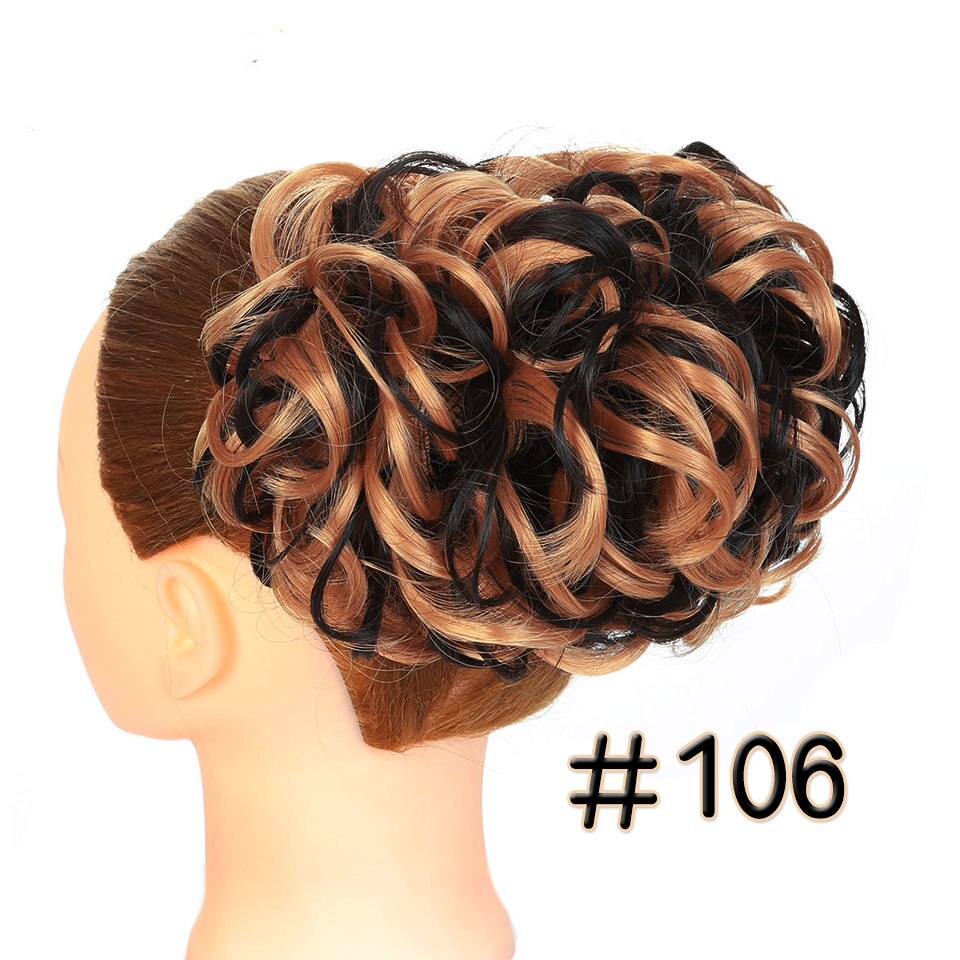AOOSOO Short Curly Chignon Women's Synthetic Hair Bun Black Brown with Extension With Chignon Rubber band Combs in Hairpiece: 106