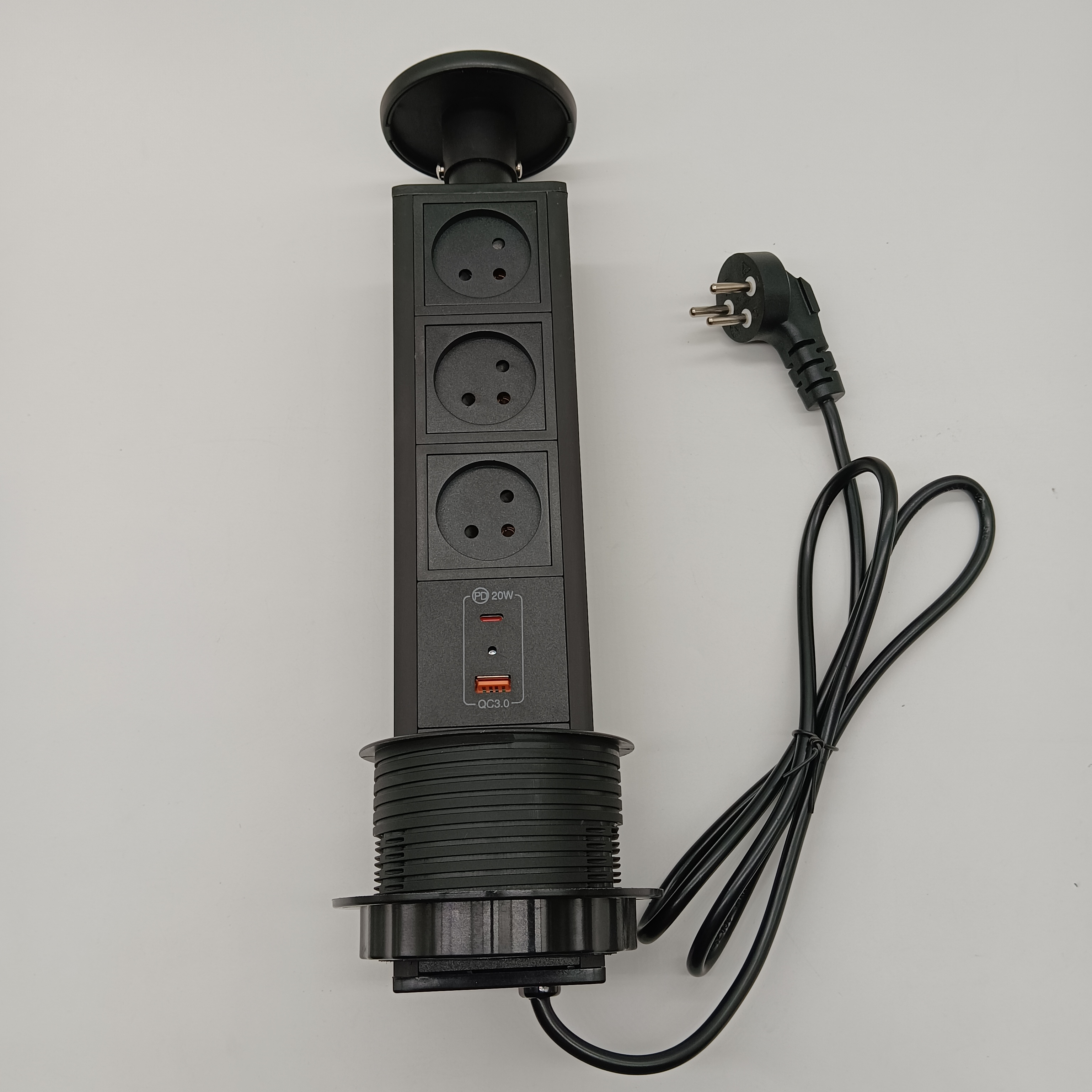 Uitklapbaar stopcontact; ingebouwd bureaubladstopcontact; 3-- cijferige wisselstroomaansluiting, usb-a/c snelladen  pd 20w ; gebruikt voor vergadertafels, keukens en: Ander / Stekker