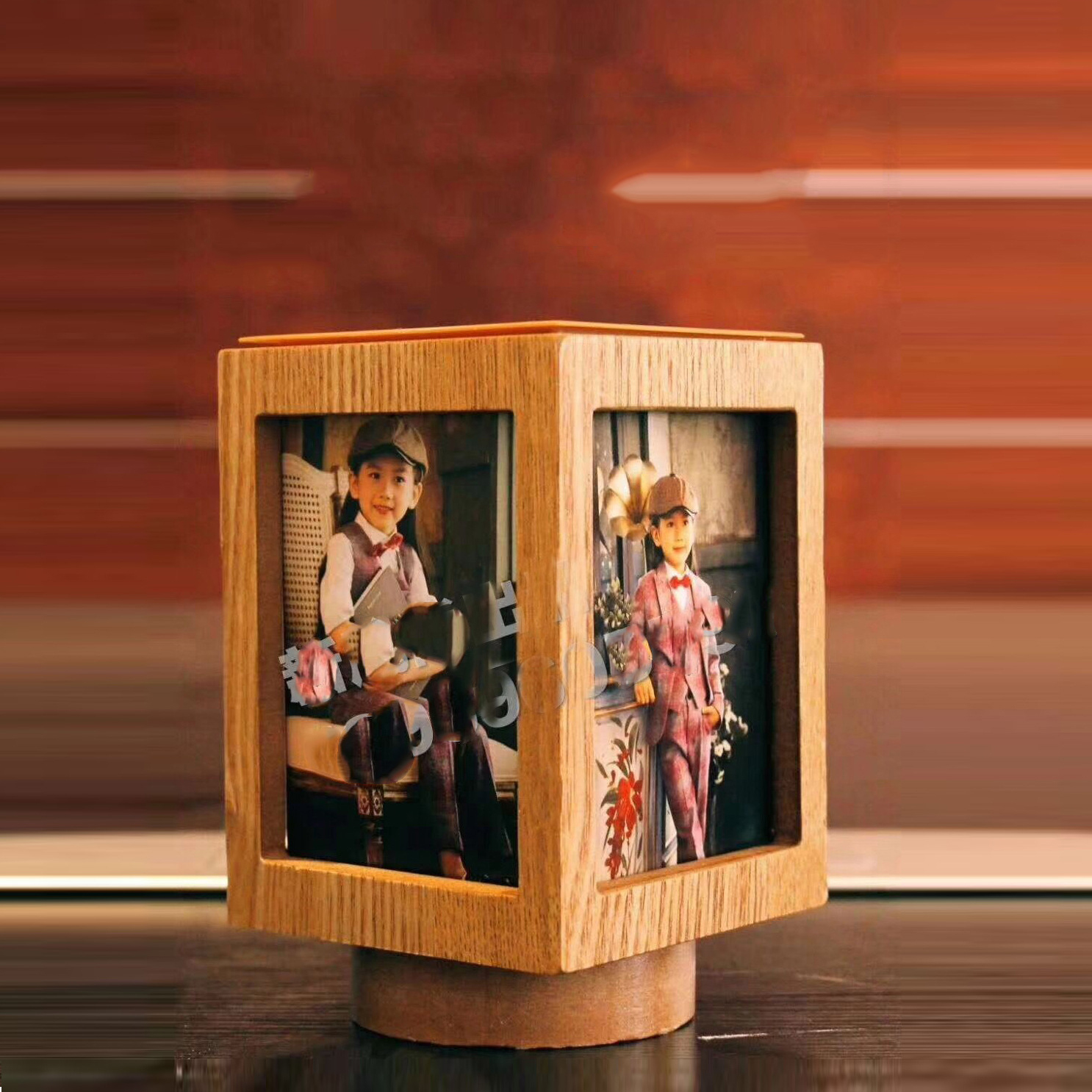 Aqumotic Wood Rotate Photo Frame Kids 1pc Wooden Rotating Music Box Photo Frame Potted Pen Holder
