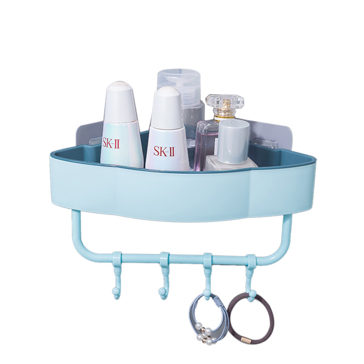 Estante de ducha Triangular para baño, esquinero de almacenamiento, organizador de ganchos: Azul