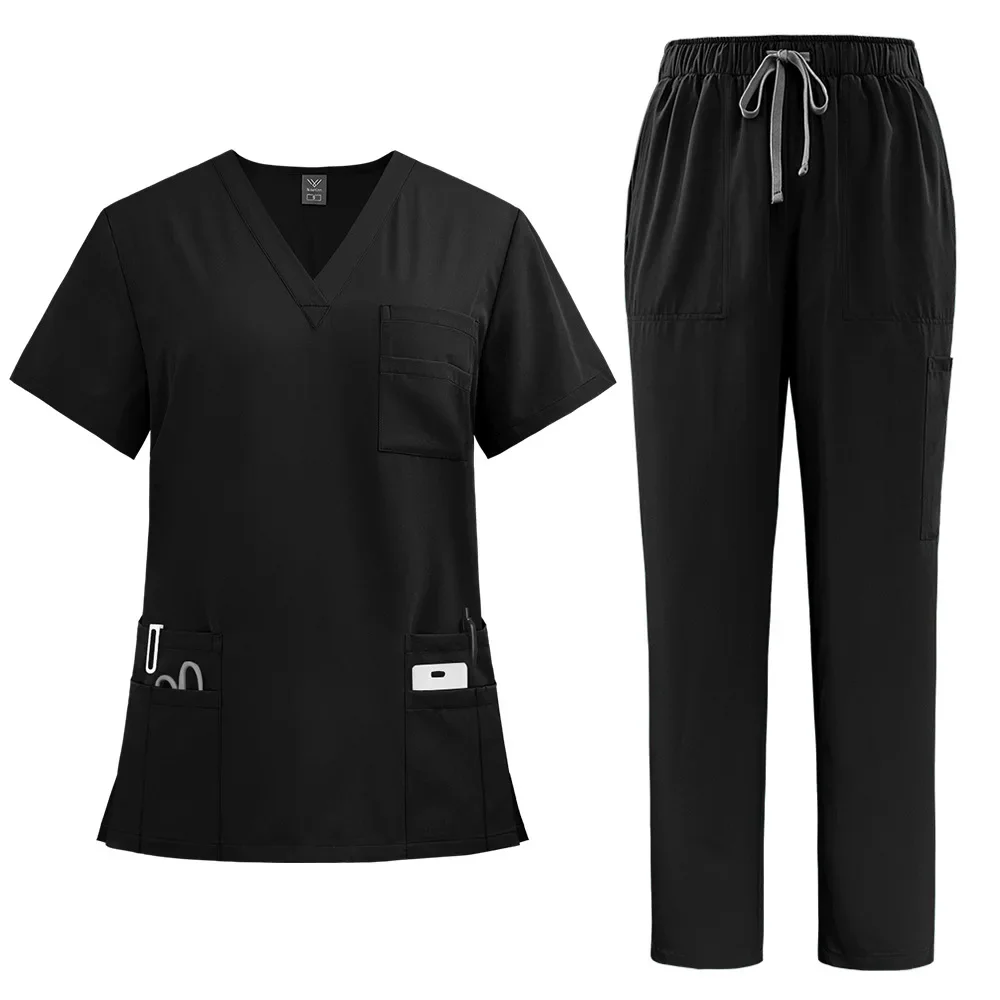 Uniformes médicos Unisex para hombres y mujeres, ropa de enfermería, disfraz de belleza, conjuntos de batas de enfermera, ropa de trabajo para médico y dentista, Tops clínicos, pantalones: L / Azul