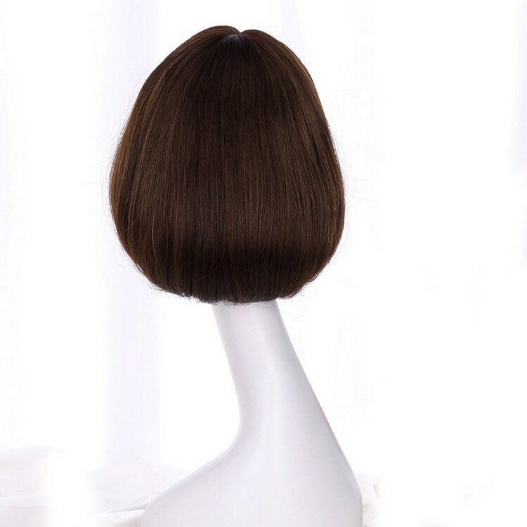 Yiyaobess-perruque synthétique style carré court | Perruque grise brune noire rotin lin grise avec frange Air coréenne de 12 pouces pour femmes: chocolate
