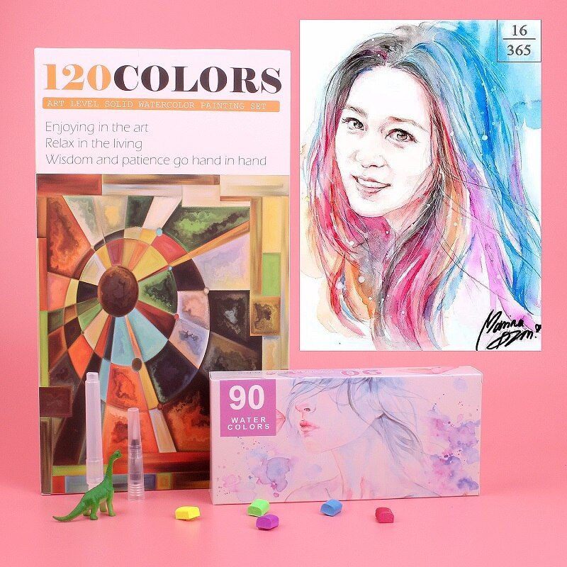 Juego de pinceles de acuarelas para principiantes, pincel portátil de hasta 120 colores, suministros de arte para dibujo