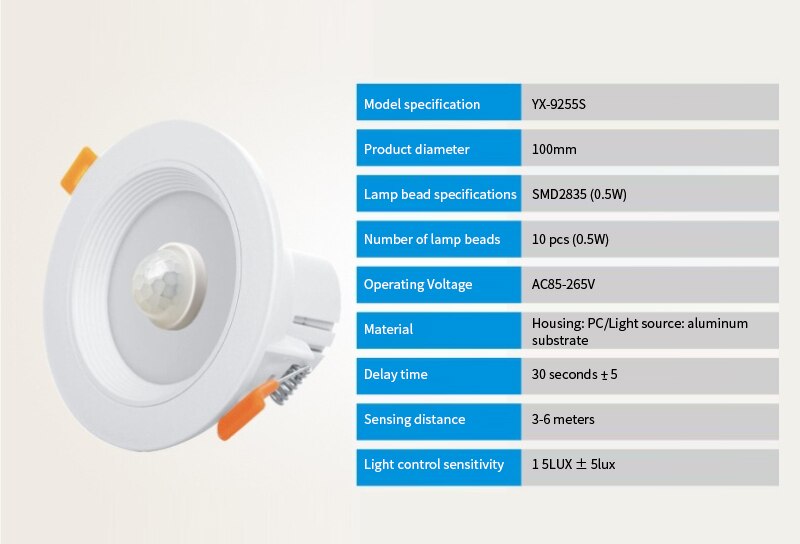 YX-9255S Moderne Led Kantelbaar Downlight Verzonken Ronde Plafond Spots 3W/5W/7W/8W Motion Sensor Auto Licht Lamp