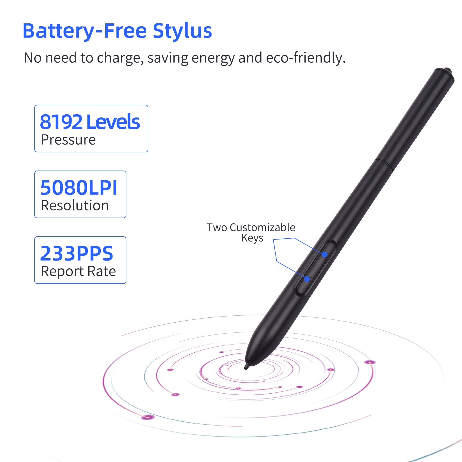 1 pc Digital Pen Battery-Free Stylus 8192 Levels Pressure Compatible for VINSA VIN1060PLUS/T608 Graphics Drawing Tablet