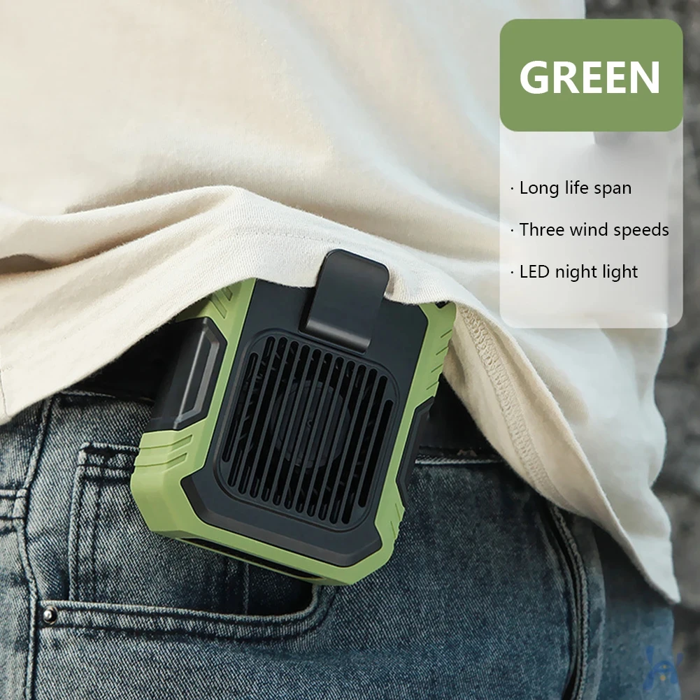 Ar condicionado portátil, ventilador de cintura com 5-8h, ventiladores de pescoço e ,3 velocidades, recarregável via usb, ideal para trabalho ao ar livre no verão.: Verde