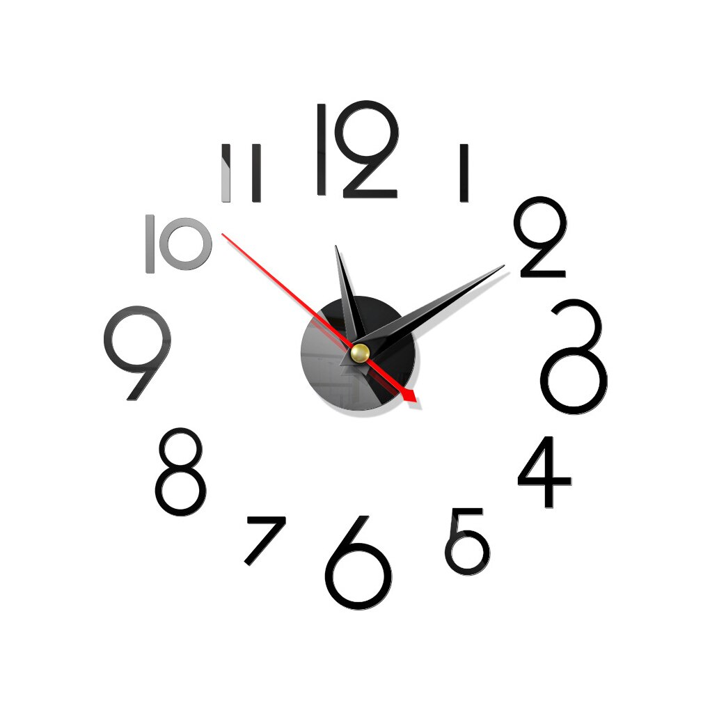 Wall Clock Sticker 3D DIY Hanging Clock Decal Self Adhesive Decoration Wallclock Sticker, Red: black