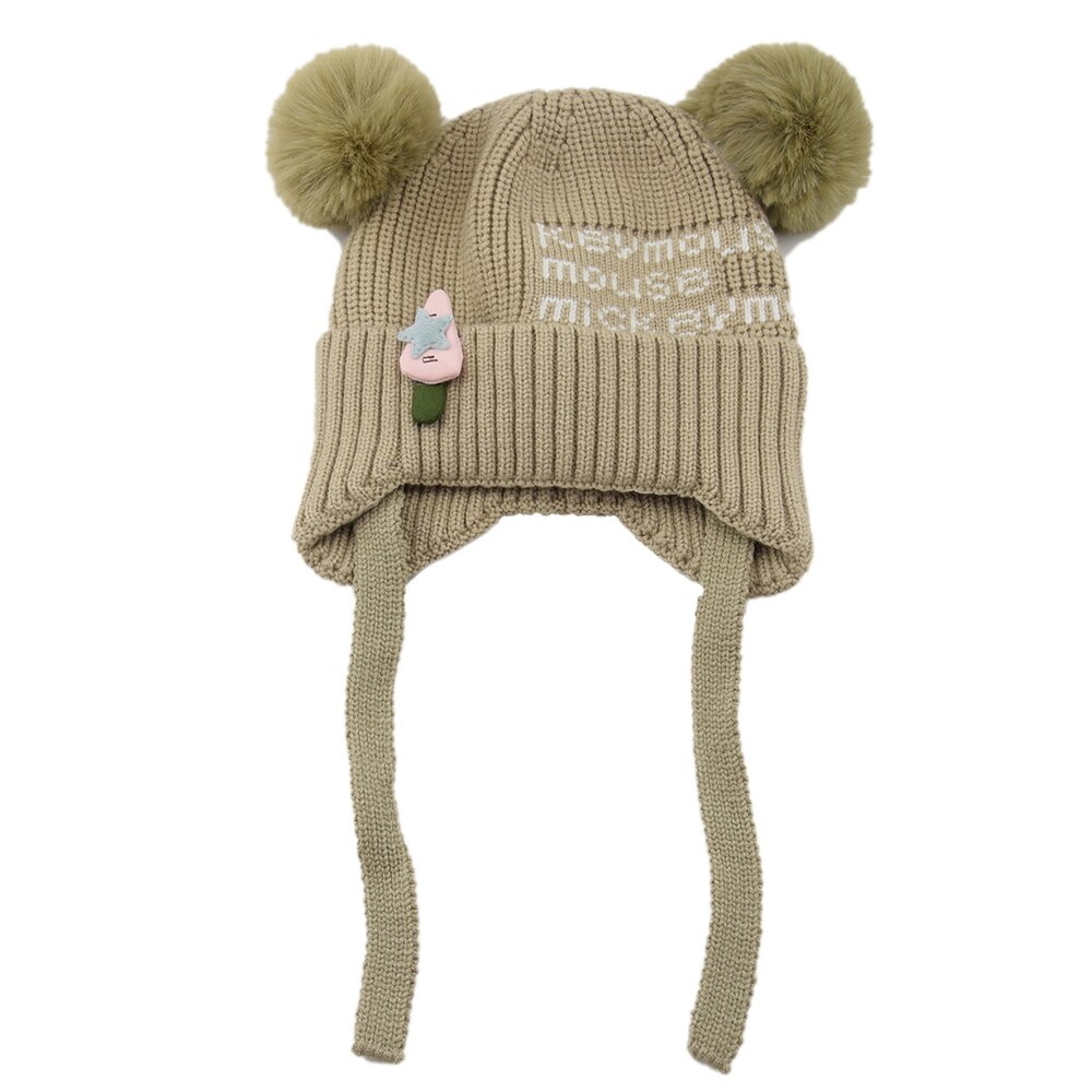 Søde børnehuer til drenge piger strikket uld børn smiley kasket baby hat pullover kasketter stil beanie: Beige