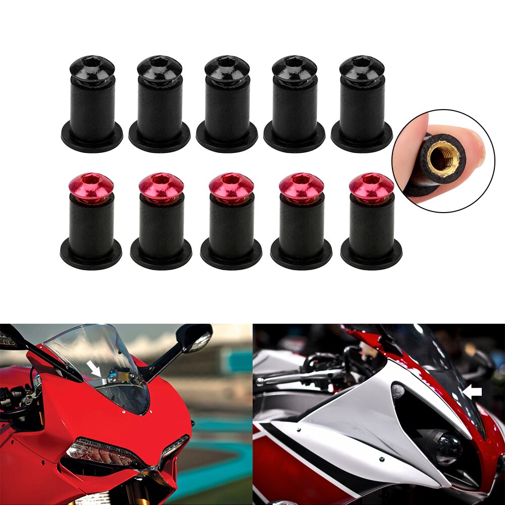 Leepee 10 stk / sett frontrute bolt skive skrue fairing skjerm fester 5 x 15mm motorsykkel frontrute fasterner sett