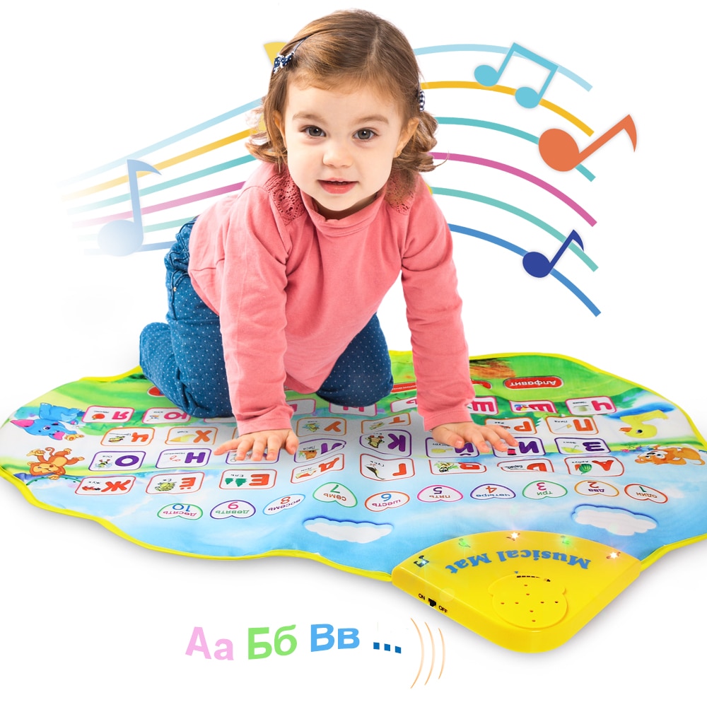 73 x 49cm russisk musikmåtte med alfabet og tal, der spiller musiktæppe, tæpper til børn, pædagogisk tidligt genkende legetøj