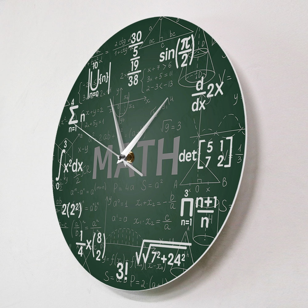 Reloj de pared colgante con de matemáticas para mujer, pizarra verde para colgar en la pared, arte de matemáticas y ciencia, ideal para de regreso a la escuela