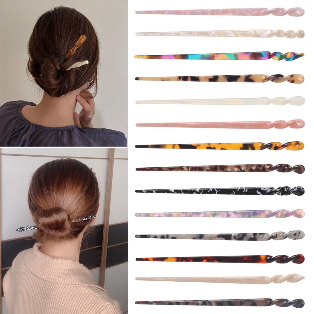 Retro Eenvoud Haar Sticks Elegante Acetaat Eetstokje Vrouwen Meisjes Haarspelden Haar Clip Haaraccessoires Haar Styling Tool