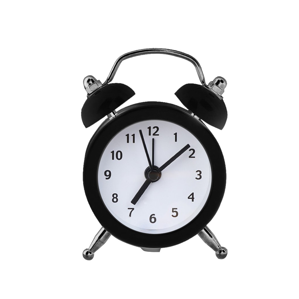Mini Alarm Clock Electronic Round Number Double Bell Desk Table Digital Clock Round Alarm Retro Bedside Clocks: black