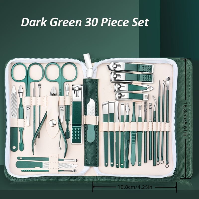 Juego de cortaúñas de acero inoxidable, herramientas para uñas verdes, juego de manicura y pedicura, Kit de aseo de viaje, 30 Uds.: Rojo
