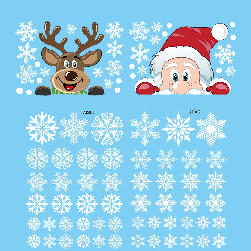 Pegatina de vidrio de nieve de Navidad, ventana, escaparate, decoración de habitación estática, pegatina de pared autoadhesiva: 02 4PCS