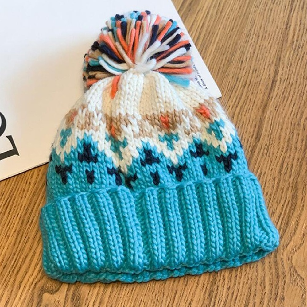 Kleurrijke Bont Pom Pom Gebreide Muts Kerst Hoed Met Bont Ballen Winter Wollen Hoed Unisex Warm Skullies Mutsen