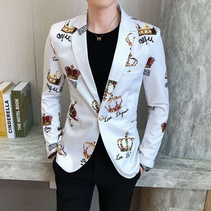 Men's Suit Jacket Spring Crown Print Wedding Dress Men's Slim Dress Spring Casual Men's Party Dress