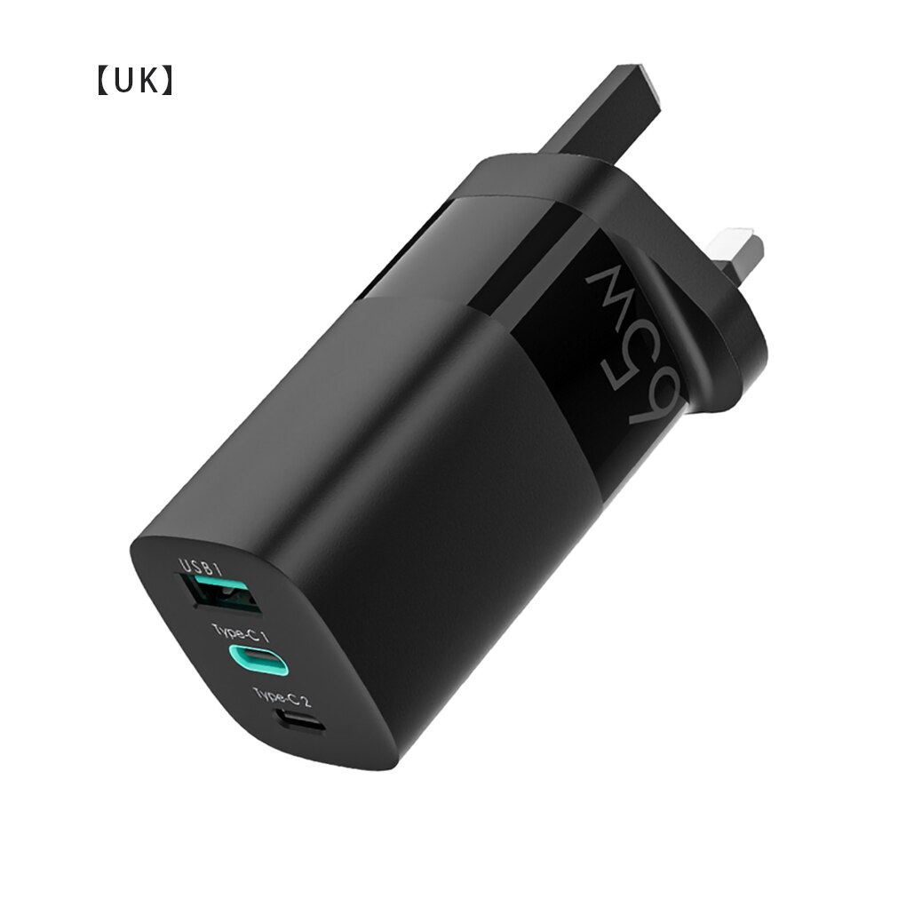 Chargeur mural 65W GaN QC3.0 Type C PD, double USB, adaptateur de Charge rapide pour iPhone 11 12 Xiaomi Huawei: Black UK Plug