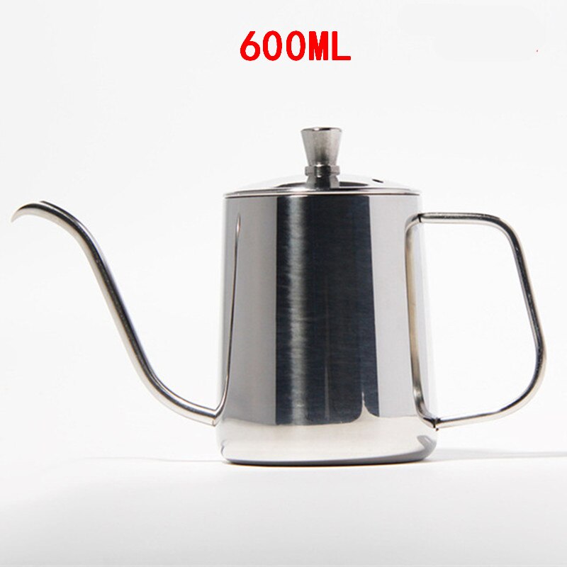 Teflón negro de 350ml y 600ml con recubrimiento de 5mm, boquilla de cuello de cisne, tetera de acero inoxidable para café, tetera de goteo para café por goteo: 600ml Silver