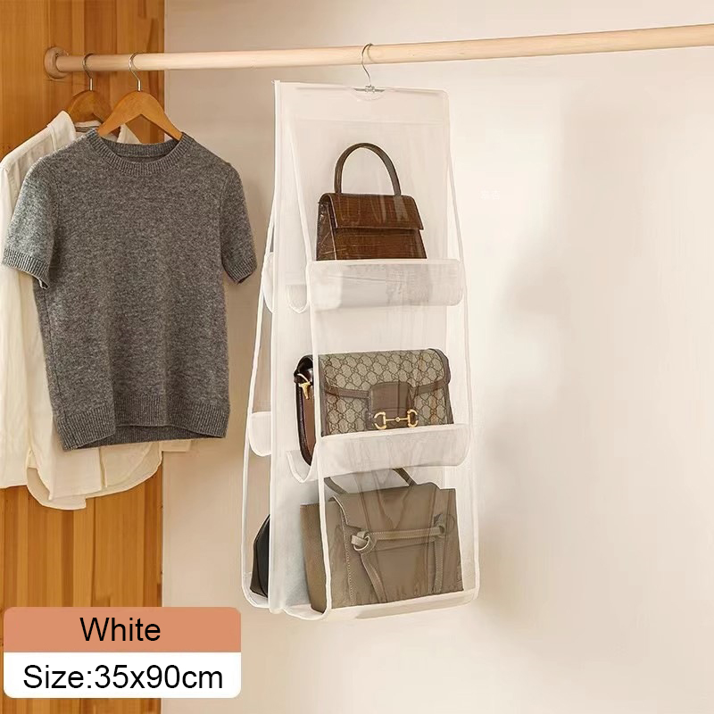 Handtaschenaufbewahrung, hängende Aufbewahrungstasche für Kleiderschrank, Schrank, Tür, Wand, transparent, staubdicht, mehrschichtig, faltbare Tasche, Organizer mit Aufhänger: Rot