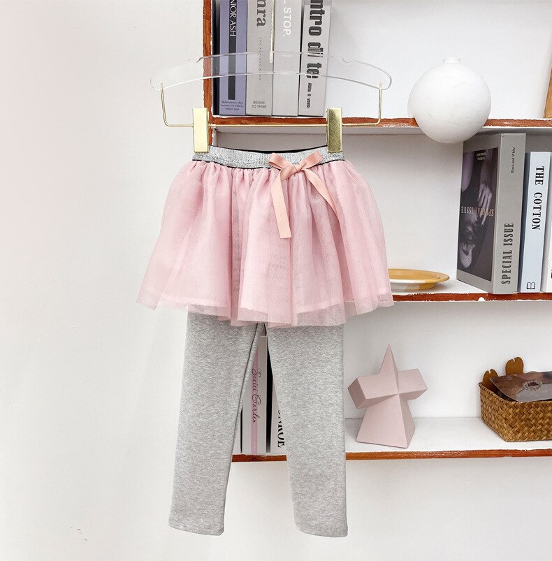 Falda tipo culotte para niños, Leggings infantiles de colores contrastantes: Gris / 140(7-8T)