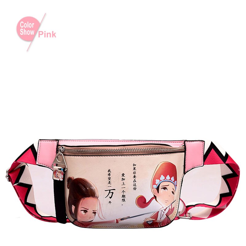 BolsosSac Zomer Vrouwen Tassen Kleine Cartoon Printing Meisjes Messenger Bag Out Deur Crossbody Tassen Taille Packs: Roze