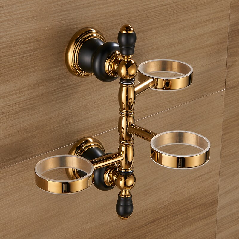 Portavasos de porcelana ajustable para baño, soporte de lujo de oro para tres tazas, para cepillo de dientes, montado en la pared, XL66836