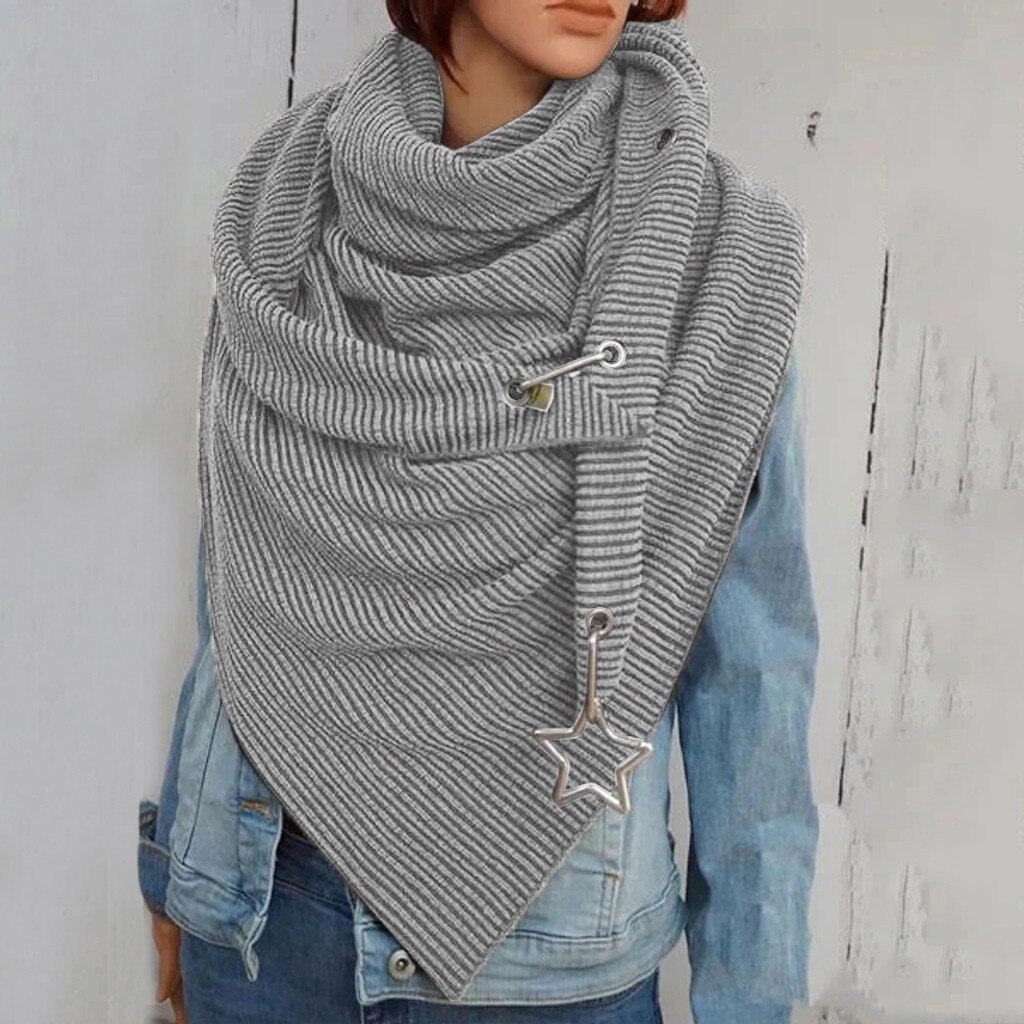 *@ Winter Women Scarf Wrap Warm Scarves Women Solid Scarf Retro Female Multi-purpose Shawl Scarf Button Wrap Shawls: Gray 
