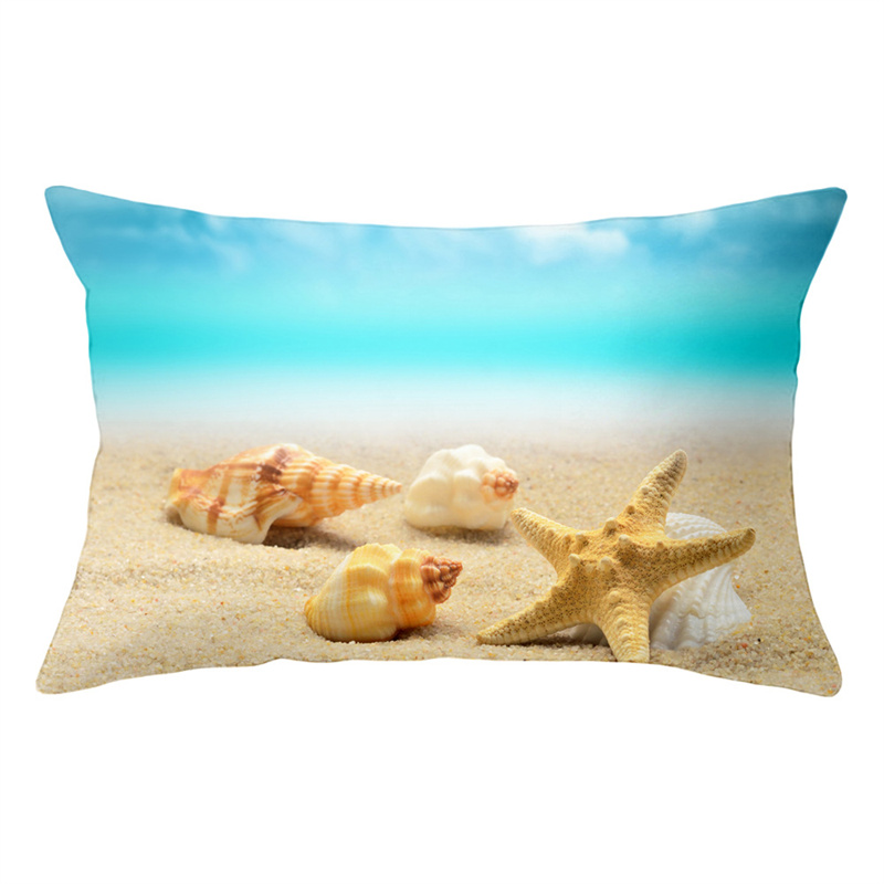 Summer Beach Pillow Case Starfish Sea Snail Shell Cushion Cover Sofa Home Decoration Landscape Polyester: light yellow