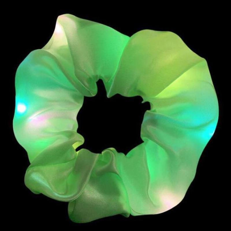 Popular parpadeante iluminado chica lazo para el cabello LED luminoso chica Scrunchies mujeres brillante Scrunchy cuerda para el cabello accesorios para el cabello: XXS / Verde
