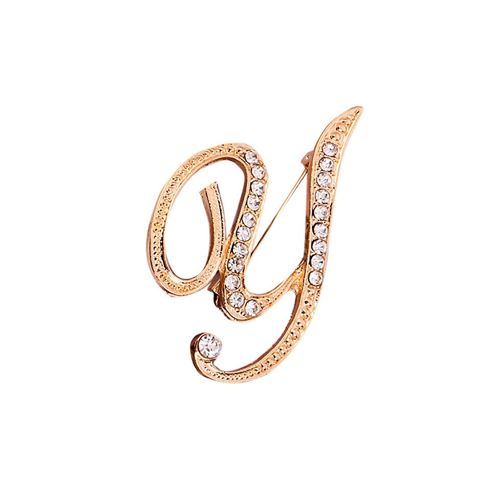1PC Crystal 26 English Letters Brooch Metal Vintage Women Pin Couple Memorial Jewelry Love Party Garment Accessories #1029