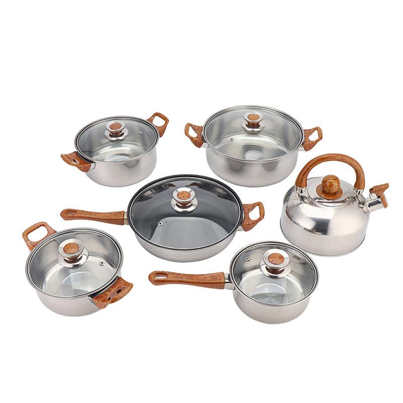 6Pcs Kookgerei Set Roestvrij Stalen Potten Steelpan Bak Steak Pan Koekenpan Met Deksels Keukengerei Set Utensilios De Cocina hwc