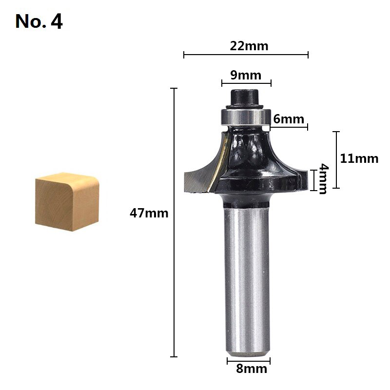 XCAN Corner Round Over Router Bit 8mm Shank Bearing Guide Carbide Milling Cutter Woodworking Tools End Mill: No.4