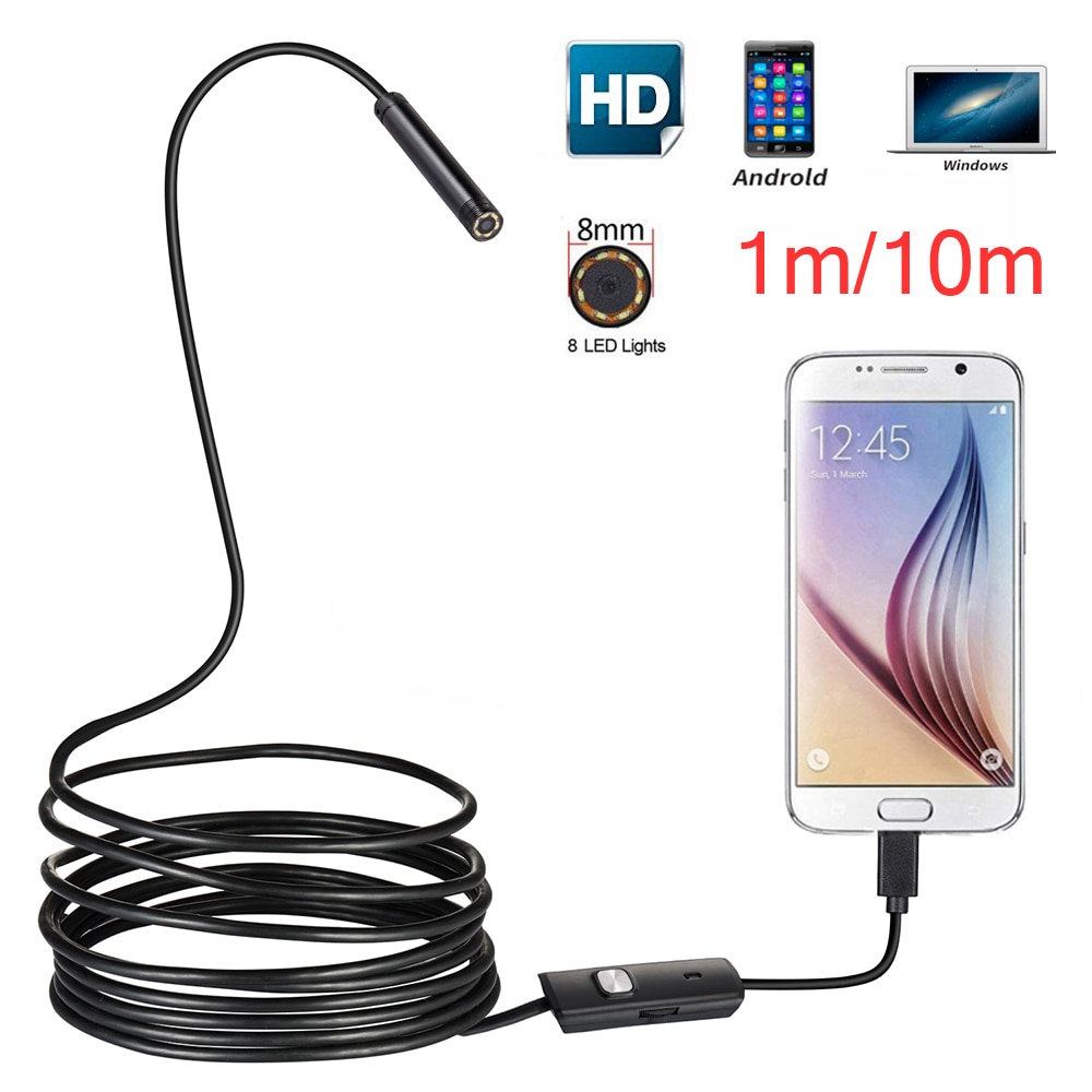 8 MM Lens 1 M/2 M/5 M/10 M Harde Kabel Android USB Endoscoop Camera led Licht Borescopen Camera Voor PC Android Telefoon