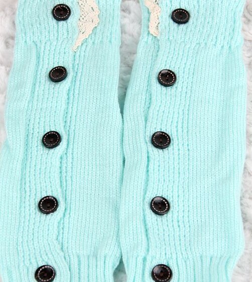 Piger børn trendy strikket knap blonder benopvarmere trim boot manchetter sokker: Blå