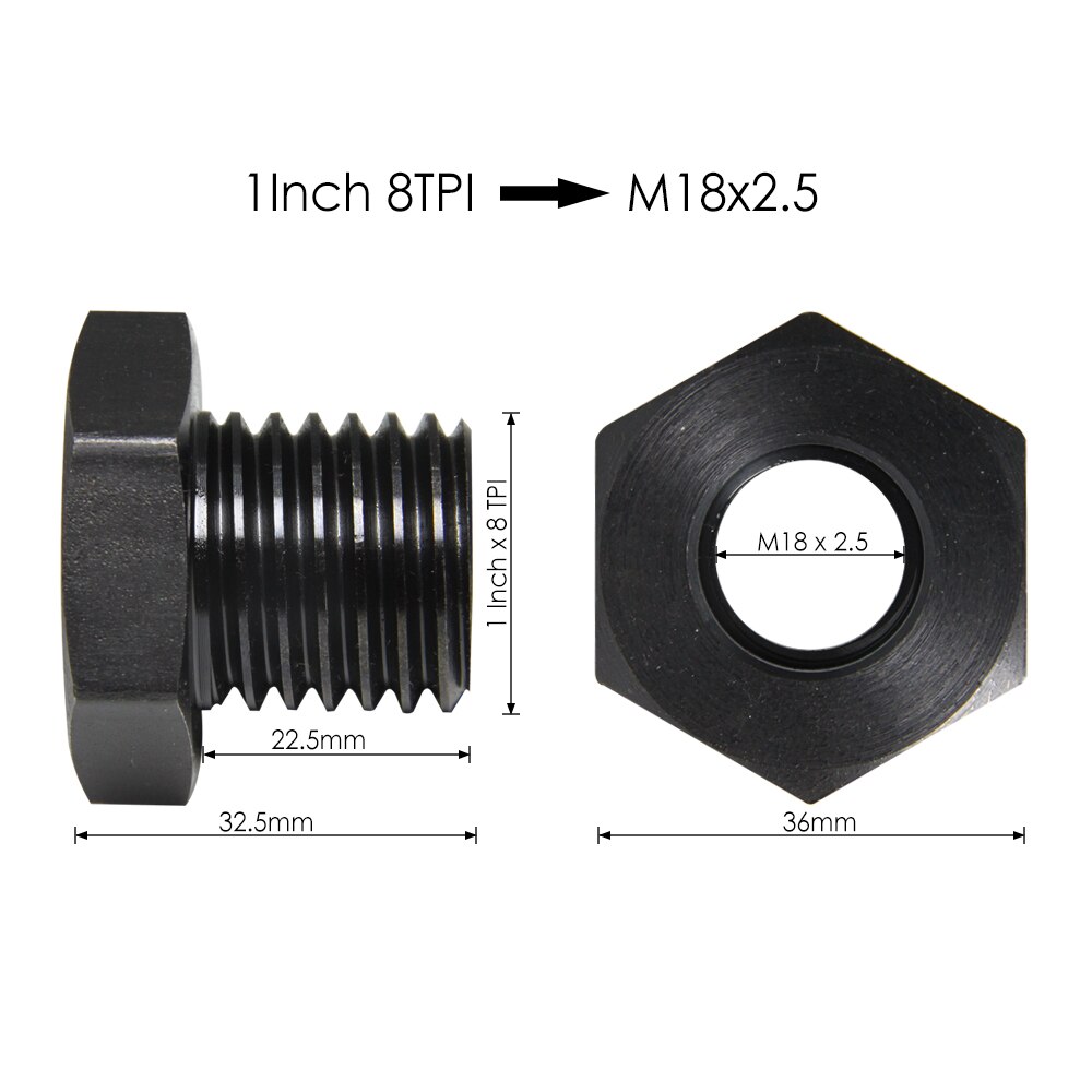 Adaptador de husillo de cabezal de torno, rosca de 1 ”/8TPI M33 x3.5 mm M18-2,5mm, inserto de mandril, torneado de madera, accesorios para herramientas de carpintería: 1inx8TPI to M18x2.5