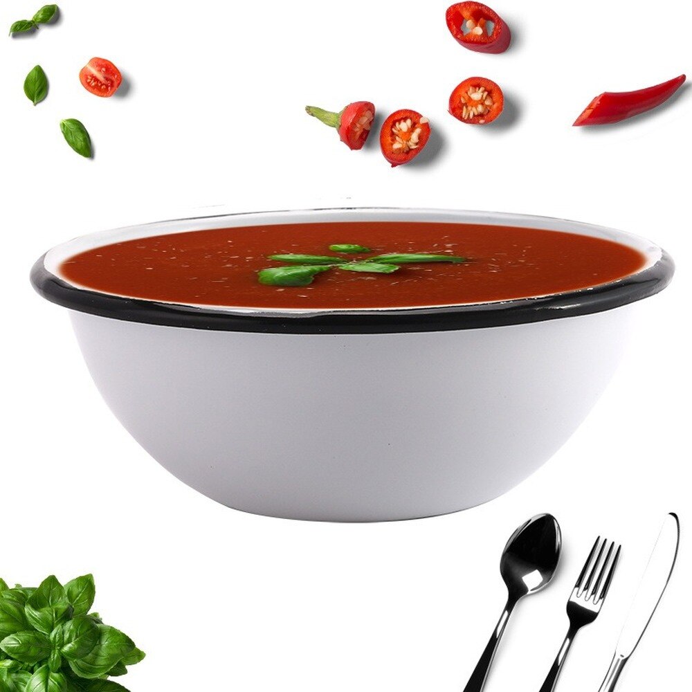 15-26cm Thick Enamel Bowl Household Disc Breakfast Tableware Dinner Plate European Enamel Tableware Set White Crimping