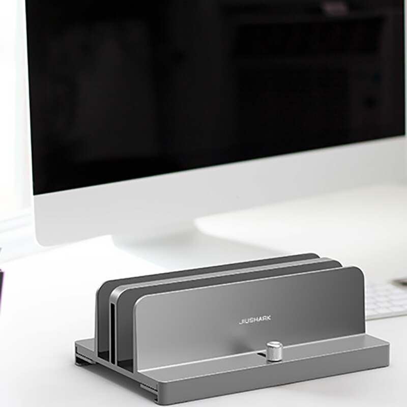 JIUSHARK Universal Vertical Laptop Stand Aluminum Double Desktop Stand Holder with Adjustable Dock (13-30mm/18-36mm)