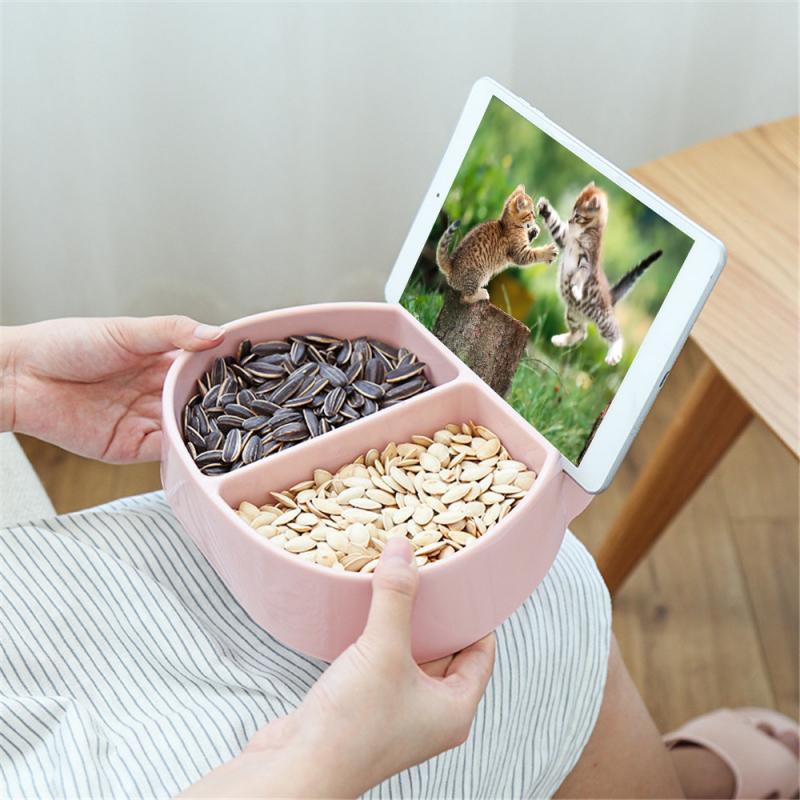Shape Lazy Snack Bowl Plastic Double Layers Snack Storage Box Bowl Fruit Plate Bowl With Phone Holder For TV