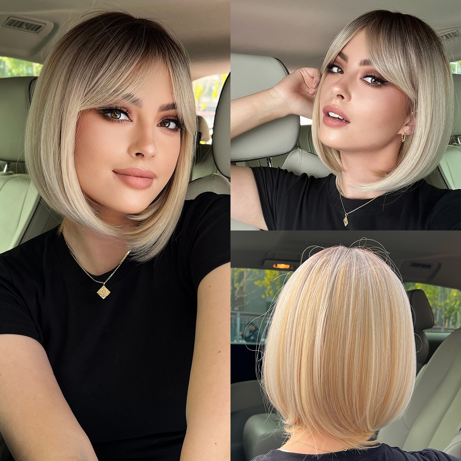 Vinho curto vermelho Bob perucas para mulheres Borgonha Bob perucas com Franja grossa peruca sintética resistente ao calor: #1
