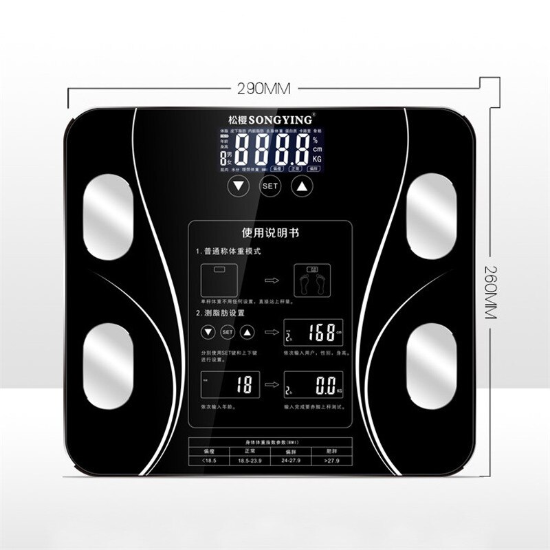 Smart Weighing Scales Floor Body Weight Bathroom Scale Smart Lcd Display Scale Body Weight Body Fat Water Muscle Mass BMI