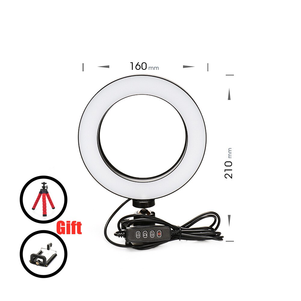 16 Cm/26 Cm Fotografische Studio Selfie 20 Cm Ring Licht 3200 K-5500 K Dimbare Led Verlichting met Usb Kabel Draagbare Desktop Statief: 16cm