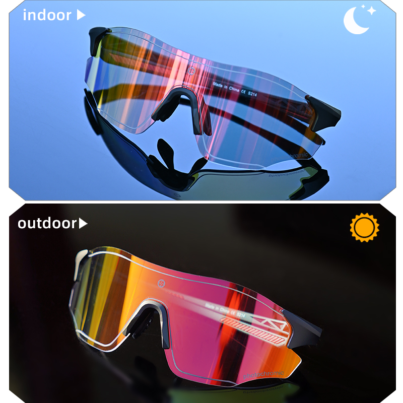 S&M Photochromic Glasses Marathon Sports Change Windproof Glasses Cycling Sunglasses Women's Bicycle Glasses UV400 Goggles
