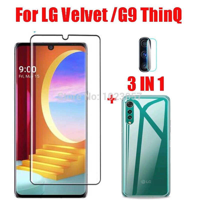 3-en-1 étui + appareil photo verre trempé sur pour LG velours 5G LM-G900N LM-G900E verre protecteur d'écran pour LG velours 5G G9 2.5D verre: 3 in 1 clear case