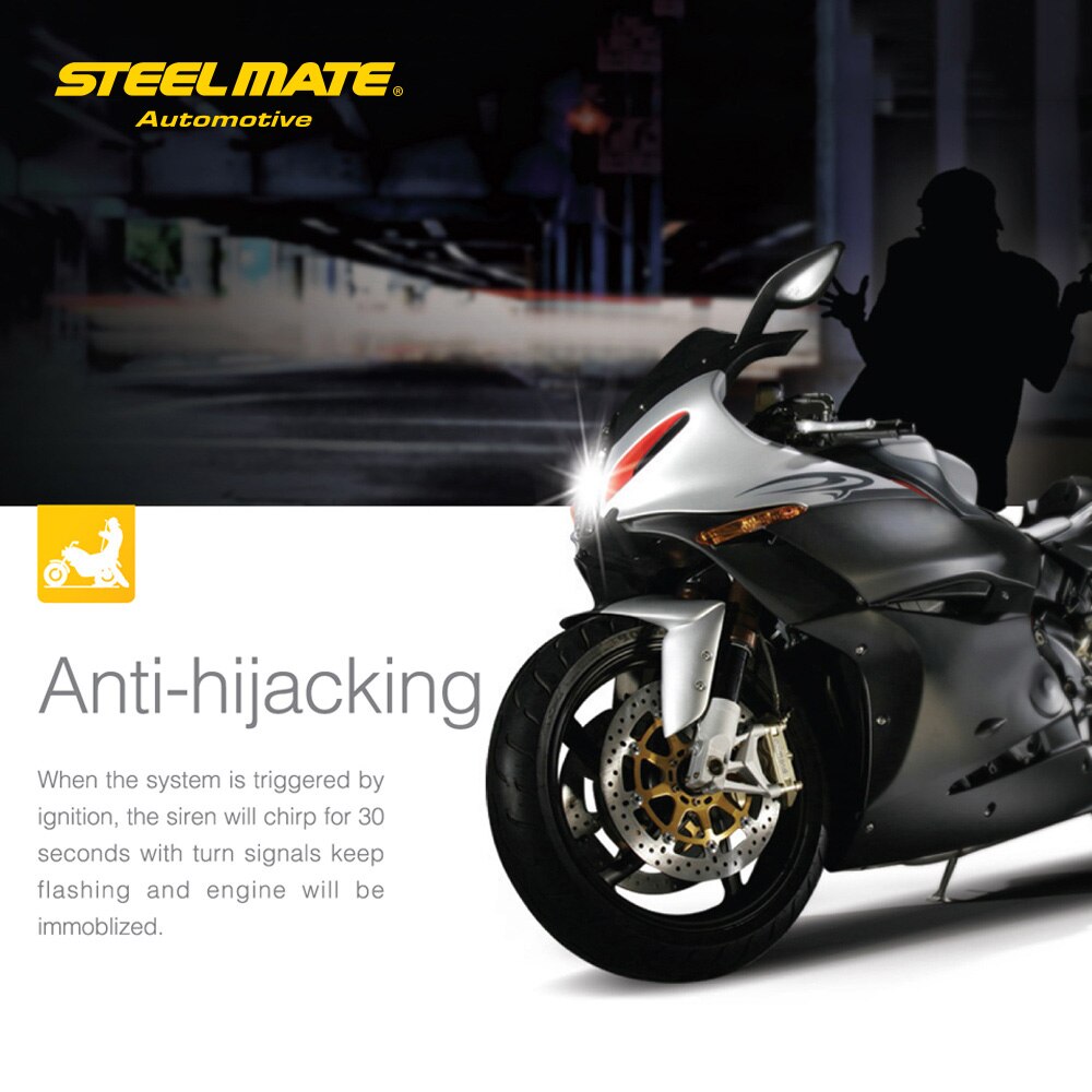 Steelmate 986e 1- vejs motorcykel tyverisikringsalarmsystem fjernstart af motor og immobilisering med minisender